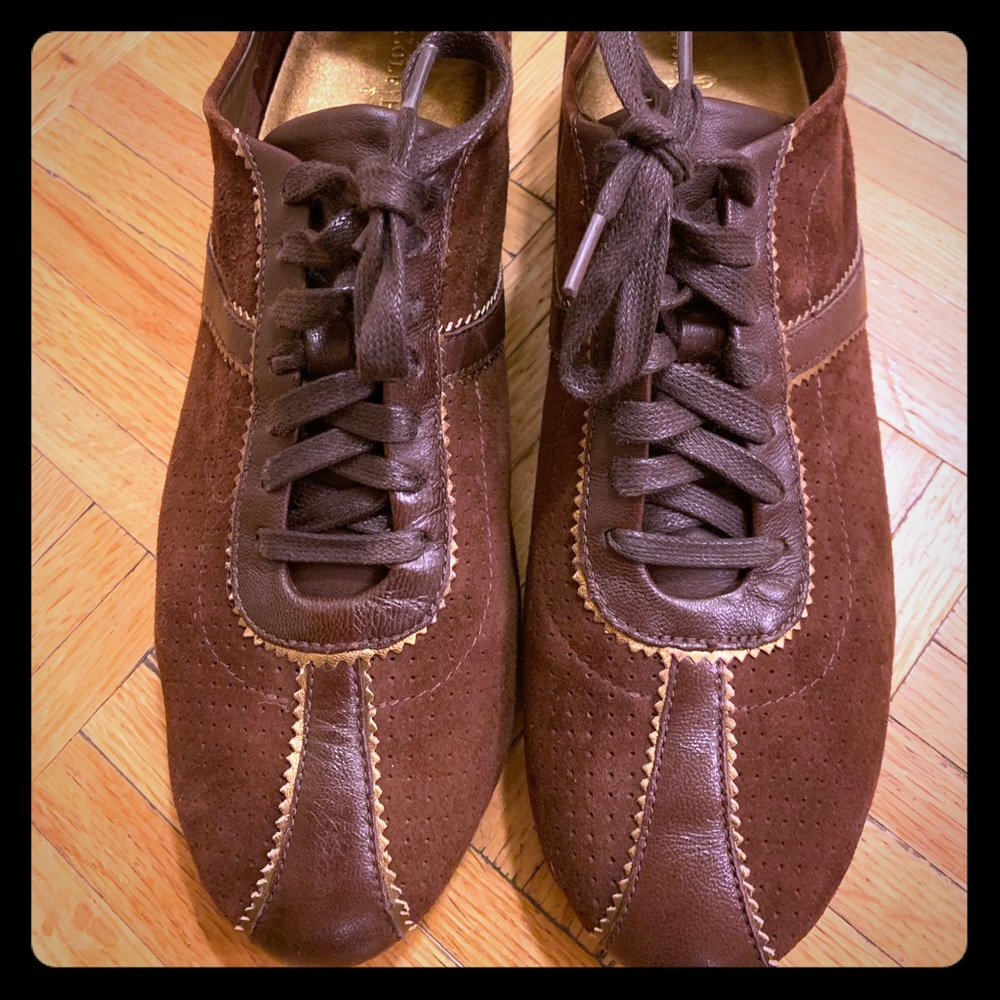 Cole Hann Brown and Gold Suede Oxford Size 9